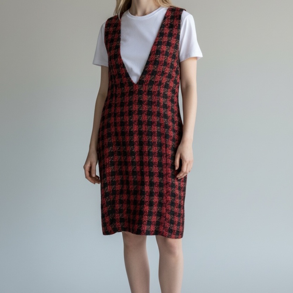 The Limited Red and Black Checked V-Neck Midi Dress